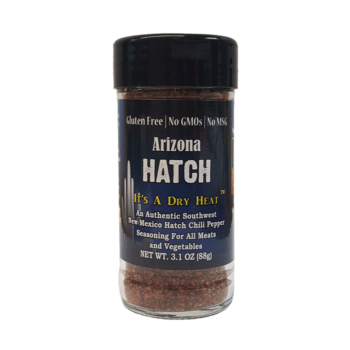 The New Mexico Hatch chili pepper is a great full flavored pepper that has a kick. This is a seasoning blend that is about 95% Hatch with a low salt content. This bottle contains the equivalent of approximately one pound of Hatch peppers with seeds. 3.10 ounces Heat Scale 7/10