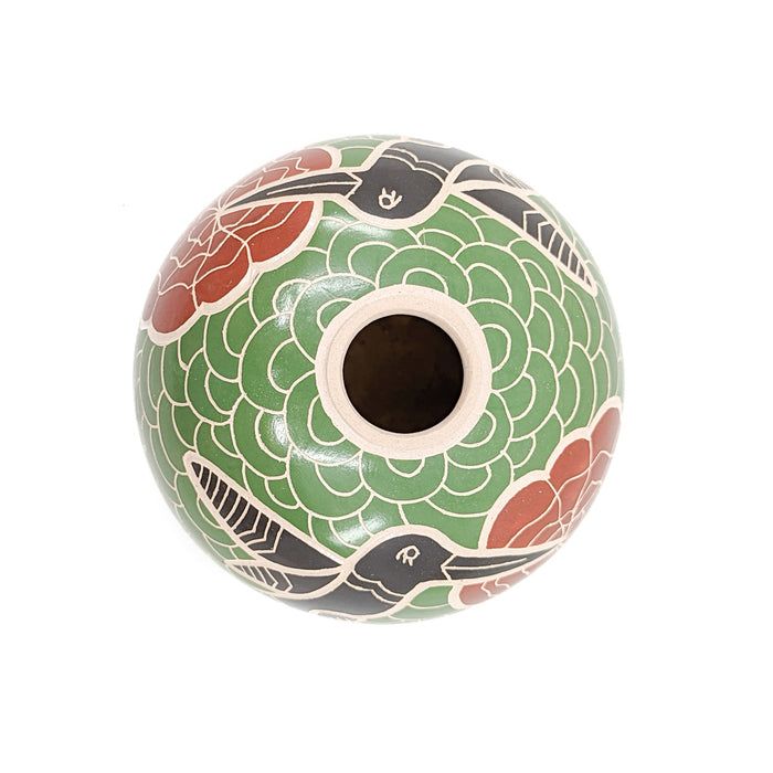 Hummingbirds & Blossoms Pot - Green