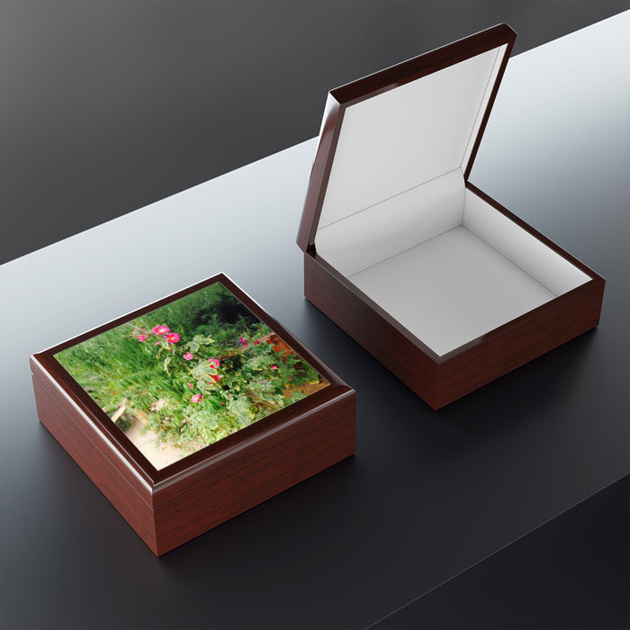 Keepsake/Jewelry Box - Hollyhock Florals - Wood Lacquer Box interior