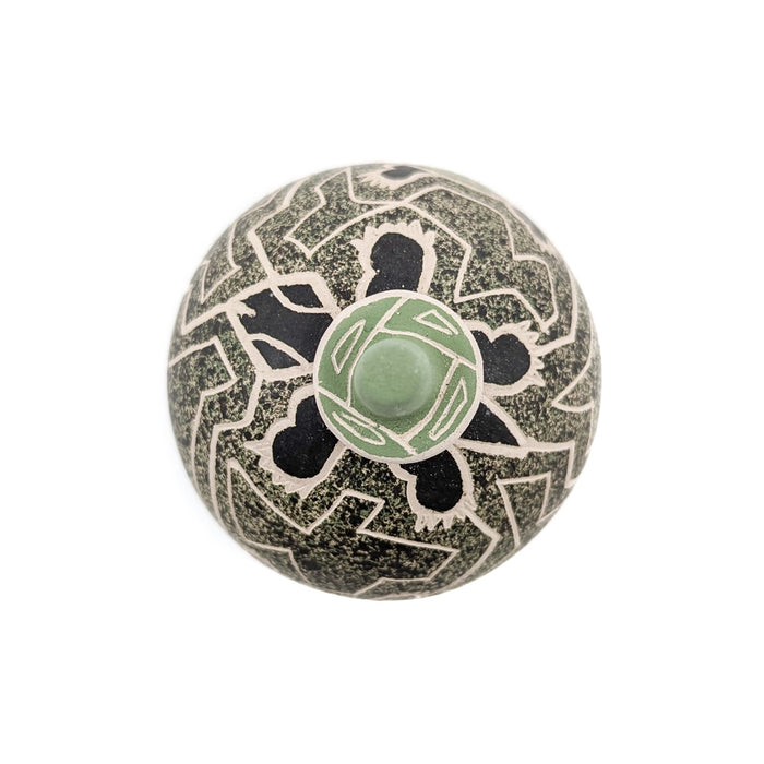 Lidded Green Seed Pot with Turtles