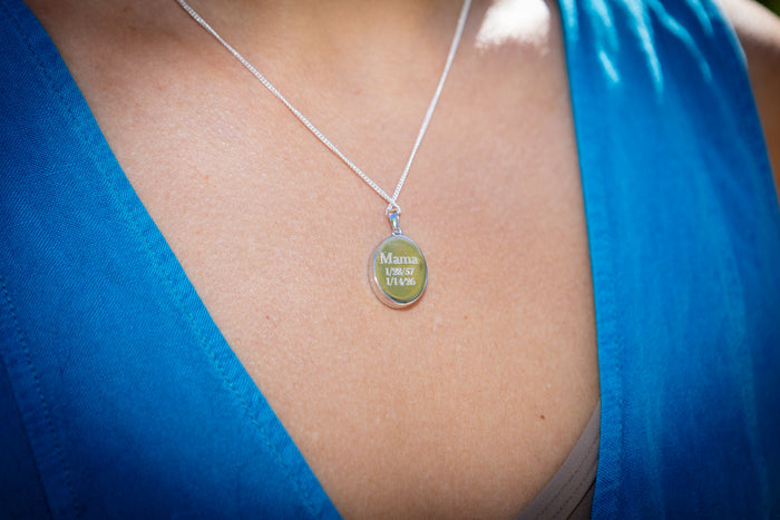 oval pendant with cremation ash