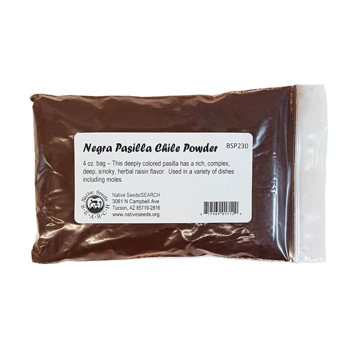 negra pasilla chile powder.Also known as Negra Pasilla Rich, complex, deep, smoky, herbal raisin flavor Used in a variety of dishes including moles