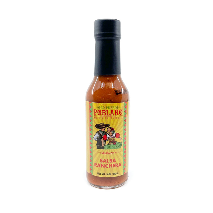 A unique blend of spices and peppers. Salsa Ranchera has an incredible smoky adobo taste, and produces a strong rush of flavor and heat. This sauce is one of a kind and will enhance any meal. Put a few drops on your chips or use it to enhance your entire entrée. Most popular! Made in Tucson 5 oz. glass bottle