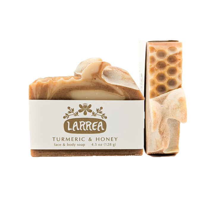 This luxurious soap illuminates and rejuvenates the skin with turmeric, local honey, and fresh goat’s milk. Specially formulated for the face with oils and butters that do not clog pores, the rich, creamy lather will leave your feeling soft, smooth, and refreshed!
Scent: A floral citrus essential oil blend with sweet orange, grapefruit, geranium, and cardamom.
Handmade in small batches using only high quality oils, butters, pure essential oils, natural clays, and botanical colorants.