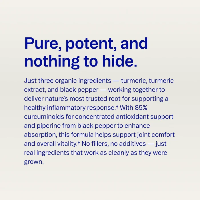 Ora Organic Turmeric Curcumin Tablets feature organic turmeric, turmeric extract, and black pepper for joint comfort and purity—formulated without fillers or additives for a potent curcumin supplement.