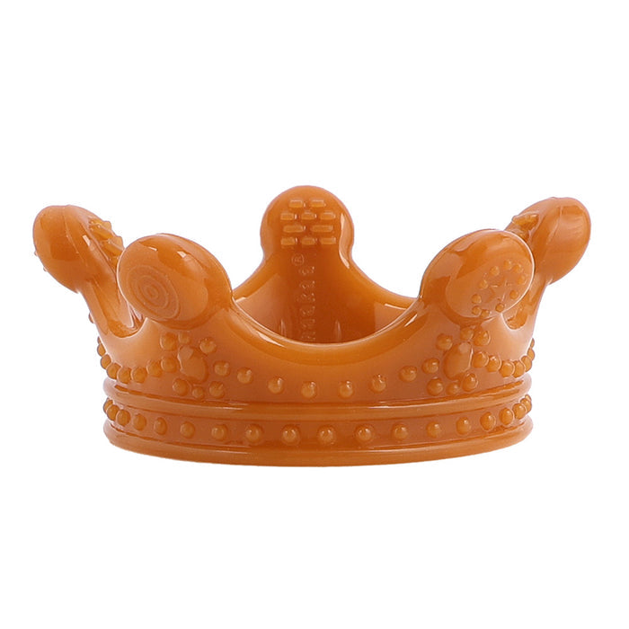 The Haakaa 100% Food Grade Silicone Sensory Development Crown Teether, in orange, is BPA-free and embossed with textured patterns. Featuring rounded edges, its ideal for sensory play or decorative use.