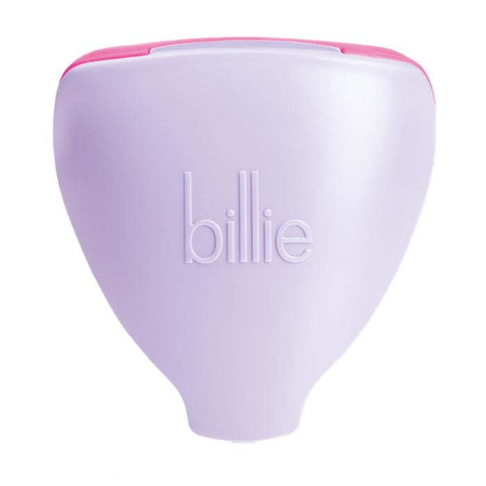 The 5-Blade Women’s Razor Travel Case by billie, featuring a DreamPop-inspired purple and pink plastic design embossed with billie, offers a smooth, rounded case to securely pack your razor in its Magnetic Travel Case for stylish protection on the go.