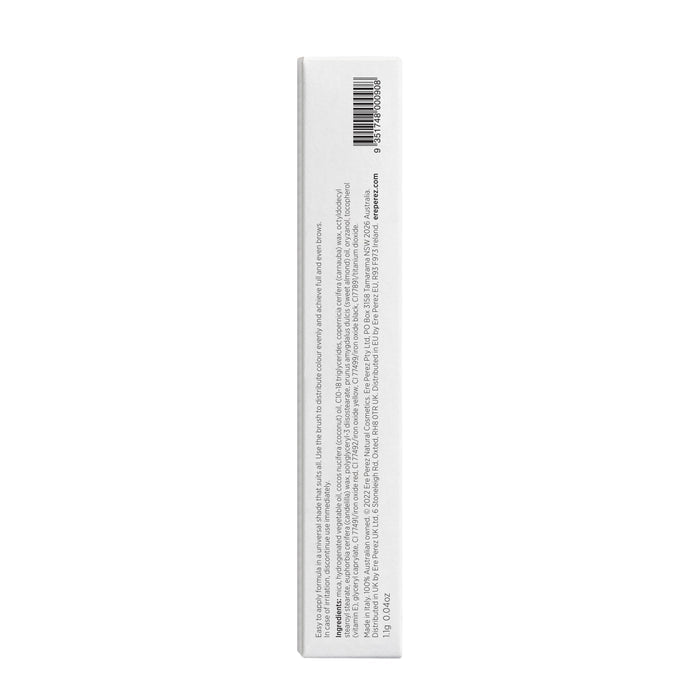 Side view of the Ere Perez Almond Brow Pencil box with French text and a barcode at the top. The white box with black text details information about its nourishing almond oil formulation.
