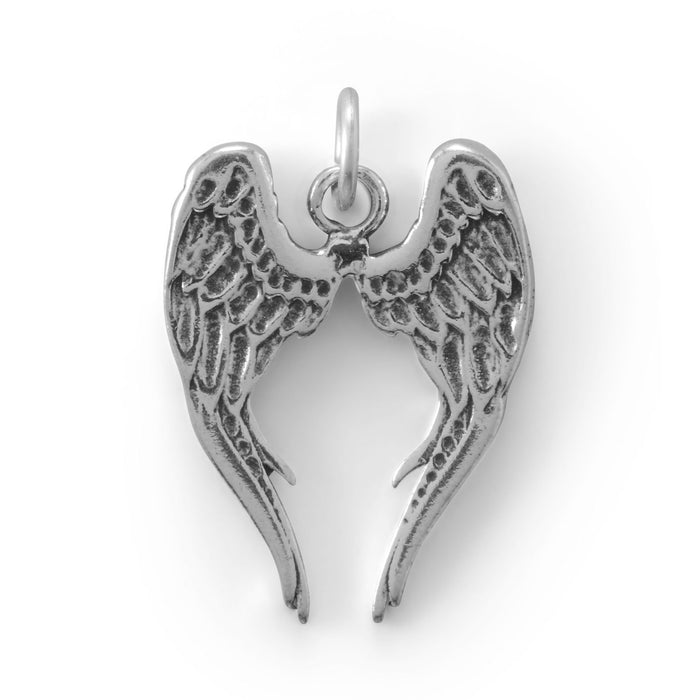 Angel wings charm in sterling silver with a top loop for bracelets or necklaces