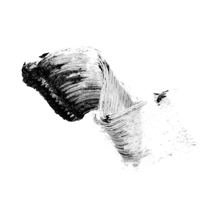 The abstract black and white brushstroke resembles a dynamic, twisted ribbon on a white background—evoking the fluid elegance of Ere Perez Avocado Waterproof Mascara as it nourishes and caresses lashes with each stroke.