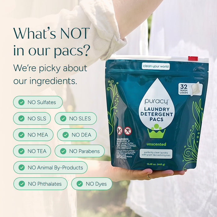 A hand holds a Back to School Reset: Easy Clean Bundle bag. Text lists ingredients not included inside.