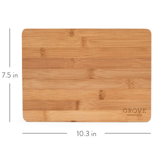 Introducing the Grove Co. Bamboo Prep Board, elegantly engraved and crafted from sustainable bamboo. Its naturally antibacterial surface adds a hygienic touch to your kitchen, measuring 10.3 wide by 7.5 tall.