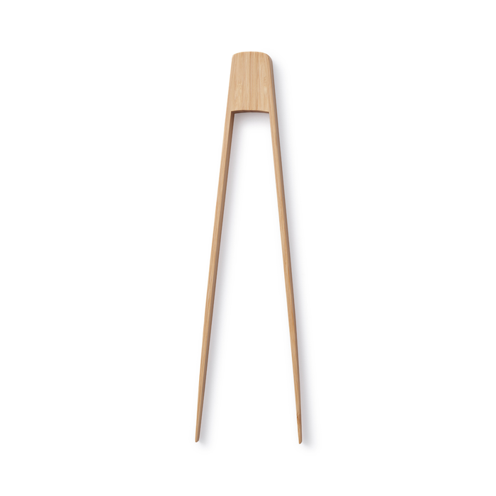 The Large Tongs by Bambu are crafted from organic bamboo, featuring long, slender legs and an open arch at the top. Their natural finish offers a simple and minimalist look, ideal for sealing bags or holding objects securely.