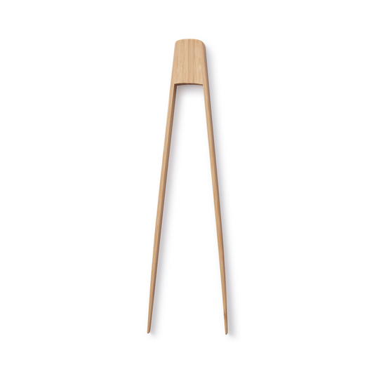 The Large Tongs by Bambu are crafted from organic bamboo, featuring long, slender legs and an open arch at the top. Their natural finish offers a simple and minimalist look, ideal for sealing bags or holding objects securely.