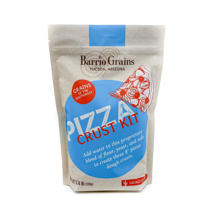 Add water to this proprietary blend of flour, yeast, and salt to create three 10" pizza dough crusts.  By Don Guerra, James Beard Award winner for Outstanding Baker, and owner of Tucson's Barrio Bread, named one of the Top 10 Bakers in America.  Heritage Wheat Grains&nbsp;of the Southwest 1.14 pound bag, locally sourced For info on making great bread visit https://breadlessons.com