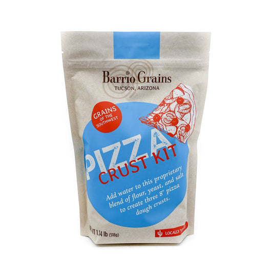 Add water to this proprietary blend of flour, yeast, and salt to create three 10" pizza dough crusts.  By Don Guerra, James Beard Award winner for Outstanding Baker, and owner of Tucson's Barrio Bread, named one of the Top 10 Bakers in America.  Heritage Wheat Grains&nbsp;of the Southwest 1.14 pound bag, locally sourced For info on making great bread visit https://breadlessons.com