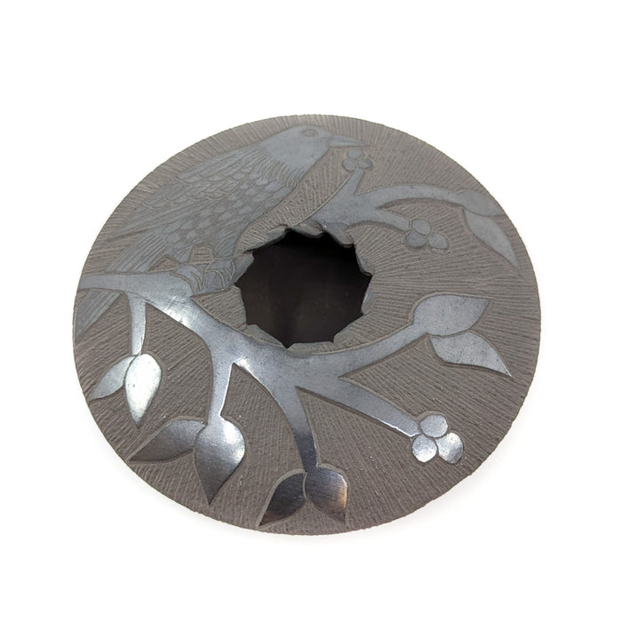 Black on Black Etched Raven Pot