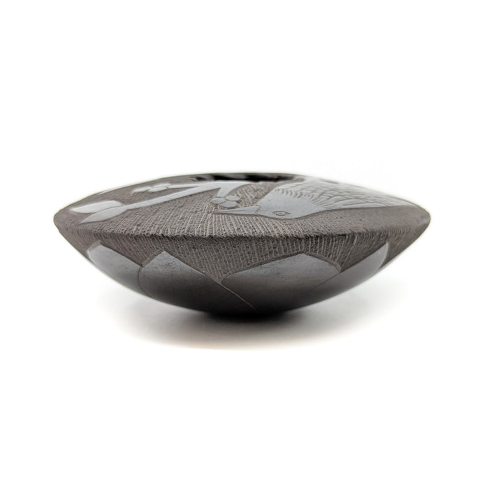 Black on Black Etched Raven Pot