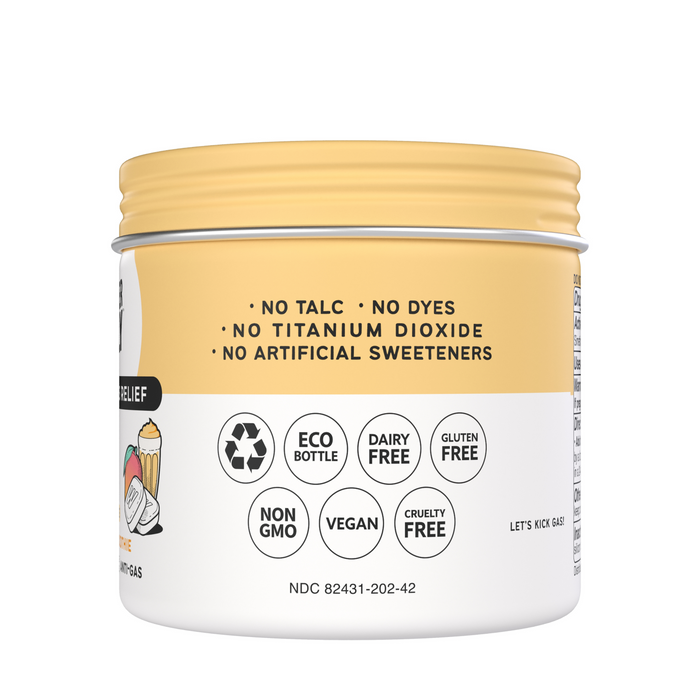 The Daisy Cupcake scented Bloat + Gas by Wonderbelly provides bloat relief while being free from talc, dyes, titanium dioxide, and artificial sweeteners. Its eco-friendly, dairy-free, gluten-free, non-GMO, vegan, cruelty-free—delivering soothing comfort with ease.