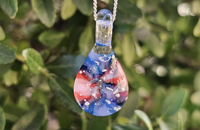 blue swirl pendant with cremation ash