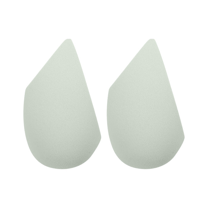 Two light green EcoTools Blurring Blender Duo makeup sponges, featuring a teardrop shape and textured surface, are placed side by side on a plain white background. These vegan, cruelty-free sponges guarantee a flawless application.