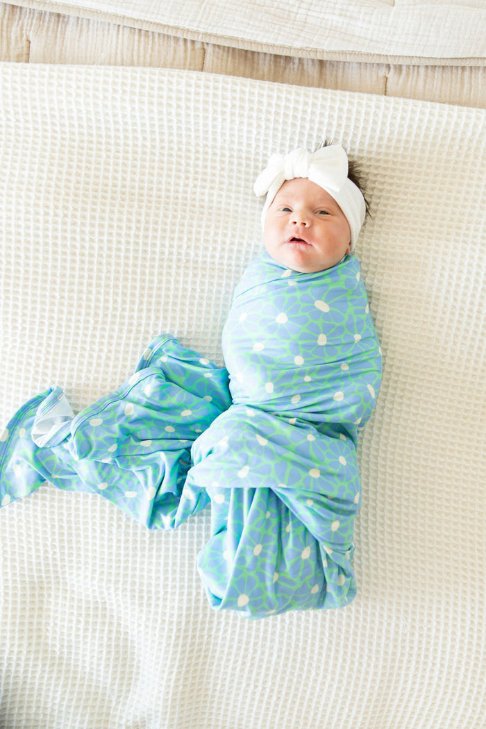 BRIGHT GREEN + BLUE FLORAL | SWADDLE