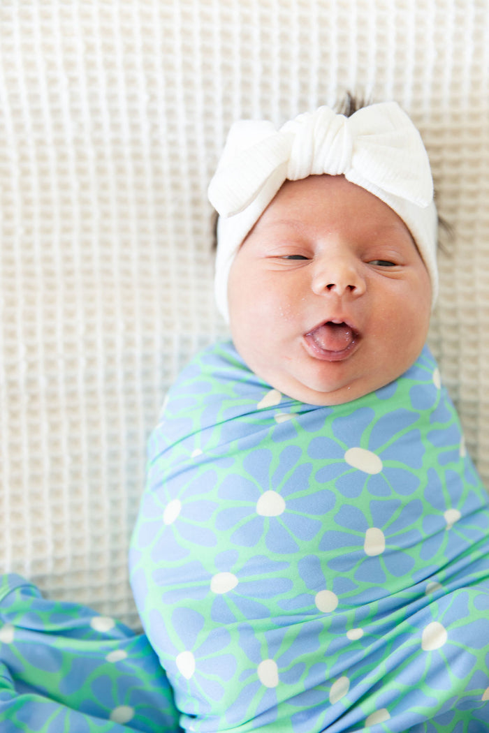 BRIGHT GREEN + BLUE FLORAL | SWADDLE