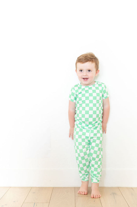 BRIGHT GREEN + WHITE CHECKER | SHORT SLEEVE