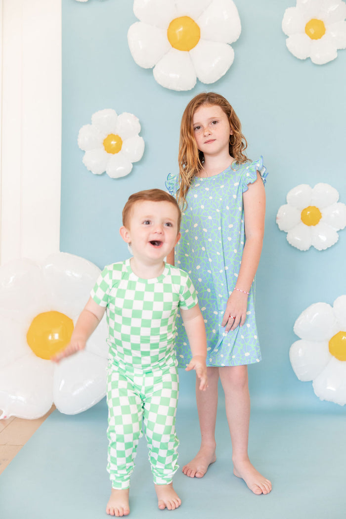 BRIGHT GREEN + WHITE CHECKER | SHORT SLEEVE