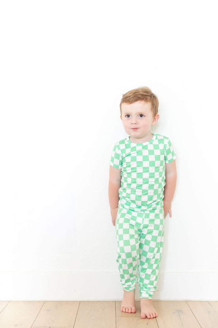 BRIGHT GREEN + WHITE CHECKER | SHORT SLEEVE