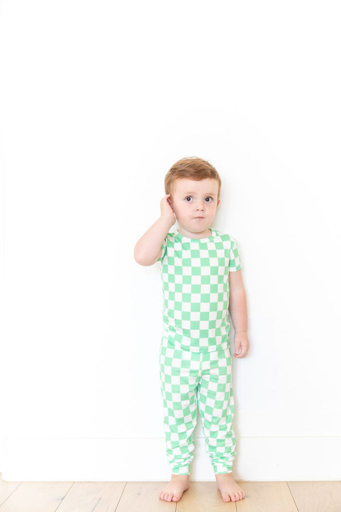 BRIGHT GREEN + WHITE CHECKER | SHORT SLEEVE