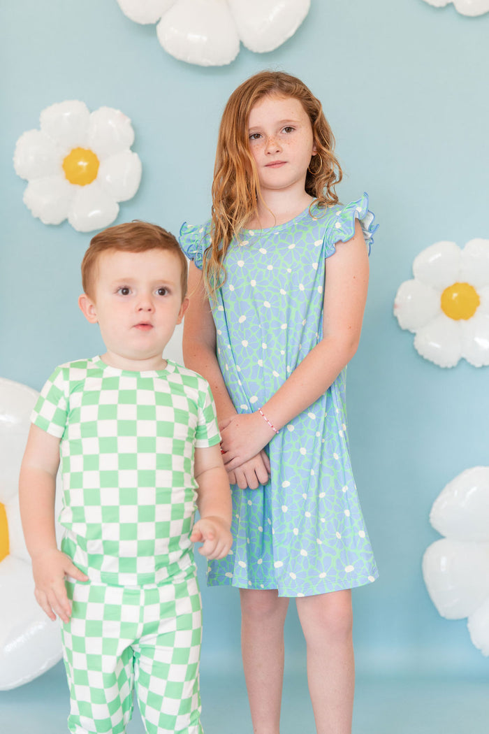 BRIGHT GREEN + WHITE CHECKER | SHORT SLEEVE