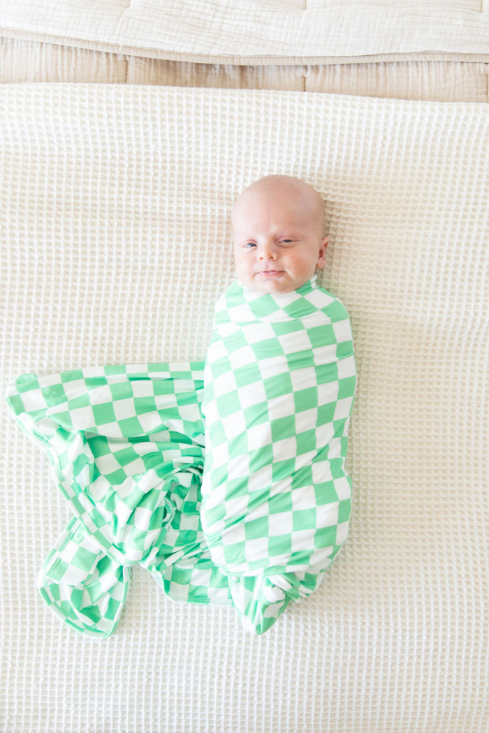 BRIGHT GREEN + WHITE CHECKER | SWADDLE