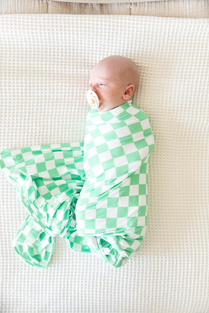 BRIGHT GREEN + WHITE CHECKER | SWADDLE