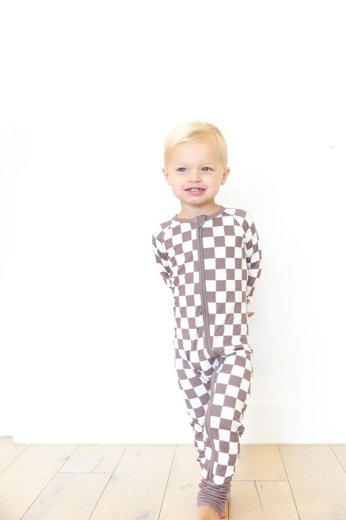 BROWN + WHITE CHECKER | ZIPPER ONE PIECE