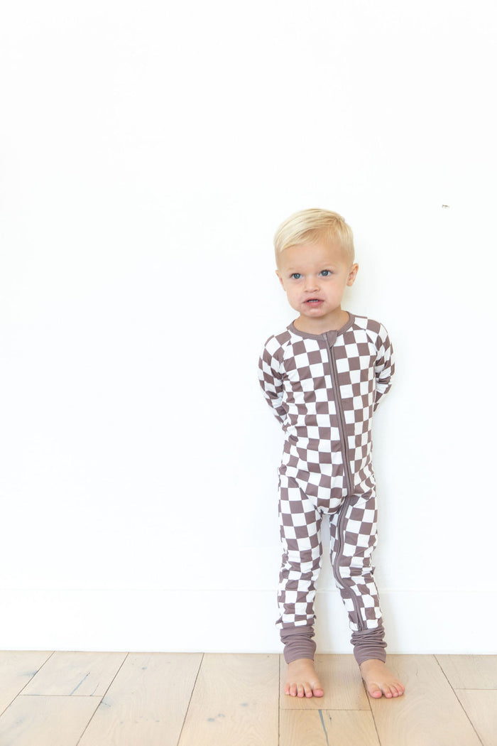 BROWN + WHITE CHECKER | ZIPPER ONE PIECE