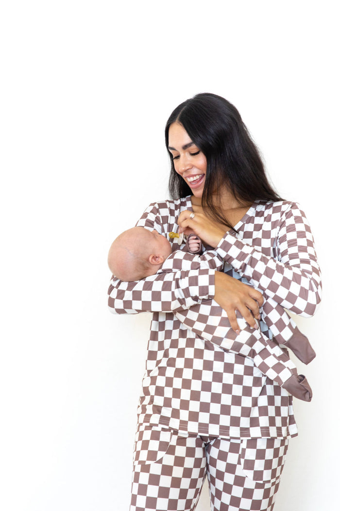 BROWN + WHITE CHECKER | ZIPPER ONE PIECE