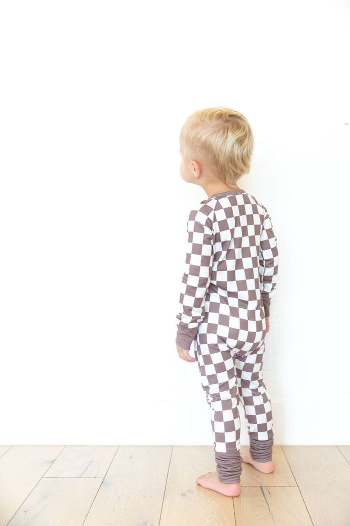 BROWN + WHITE CHECKER | ZIPPER ONE PIECE