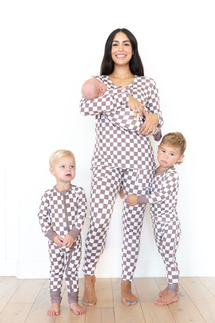 BROWN + WHITE CHECKER | ZIPPER ONE PIECE