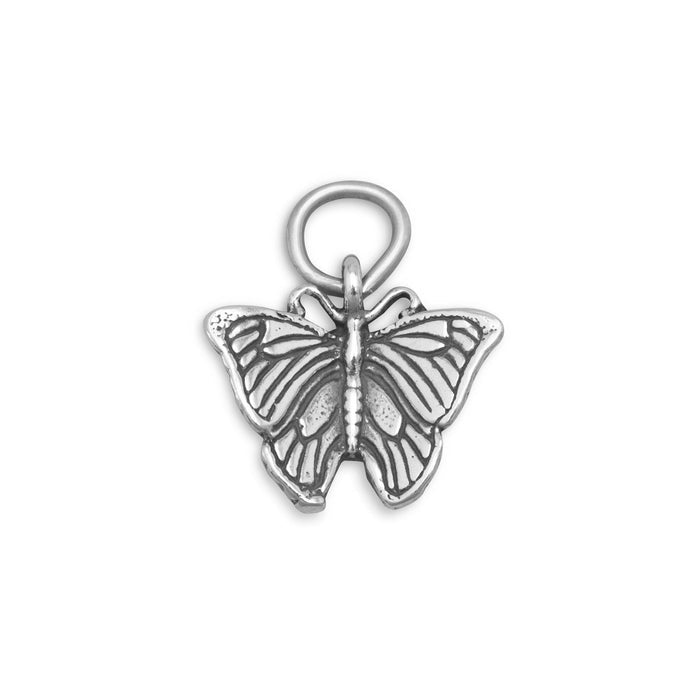Butterfly shaped sterling silver charm with a top loop for bracelets or necklaces