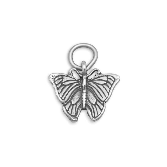 Butterfly shaped sterling silver charm with a top loop for bracelets or necklaces