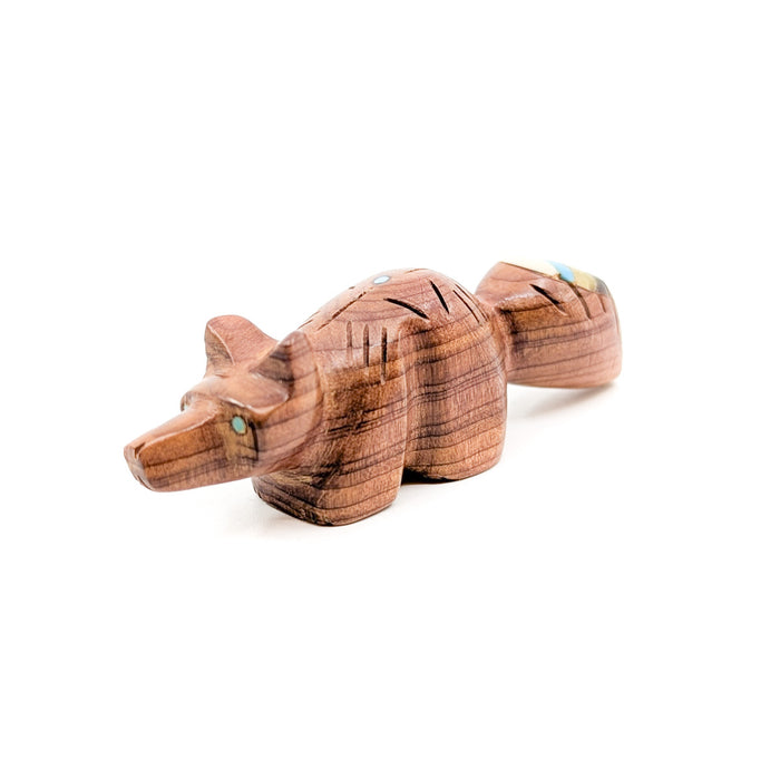 Cedarwood Fox with Shell and Turquoise Inlay