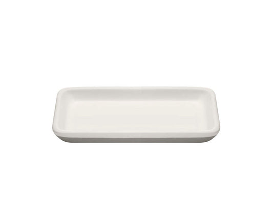 The Ceramic Keep Tray by Full Circle is a rectangular white ceramic tray with rounded edges, a flat surface, and a no-slip base for stability.