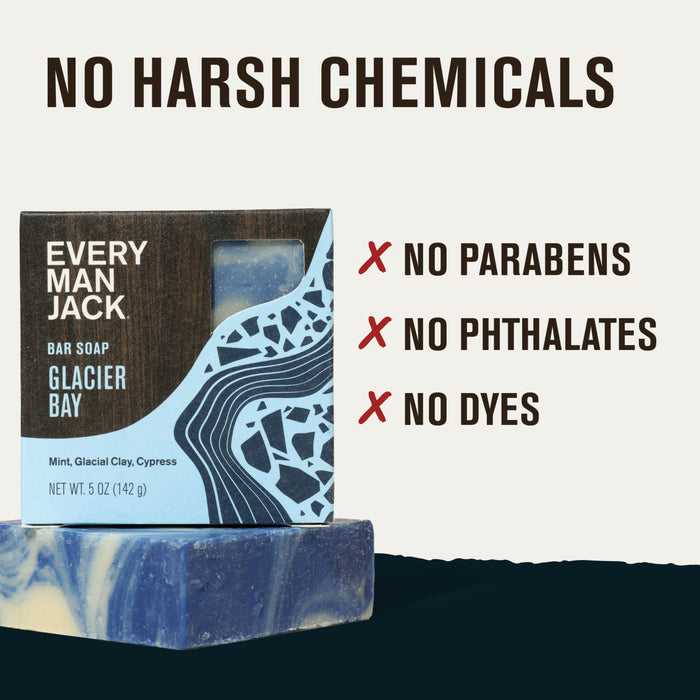 Every Man Jack Cold Plunge Bar Soap—blue and white marbled, inspired by Pacific Dive. No Harsh Chemicals, Parabens, Phthalates, or Dyes. Refresh your daily routine with this invigorating soap.