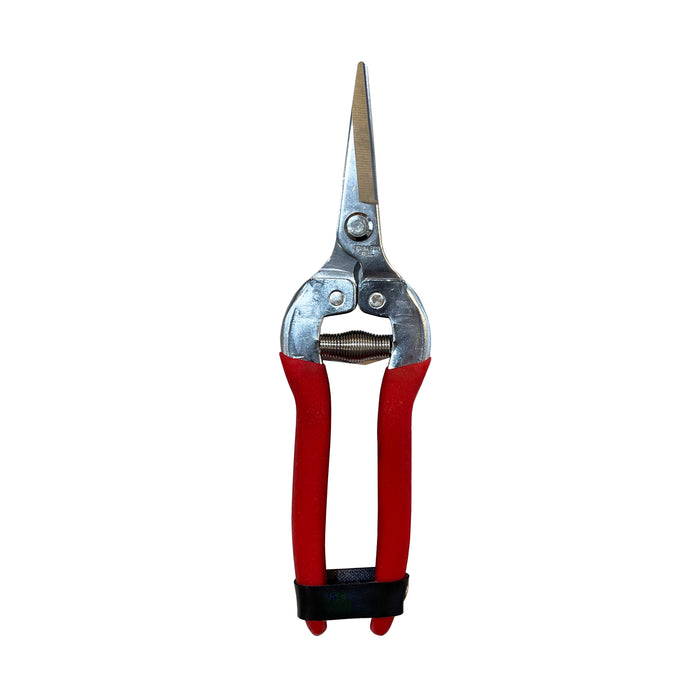 These Womanswork Compact Pruning Shears feature stainless steel blades and red handles, perfect for precision work against a white backdrop.