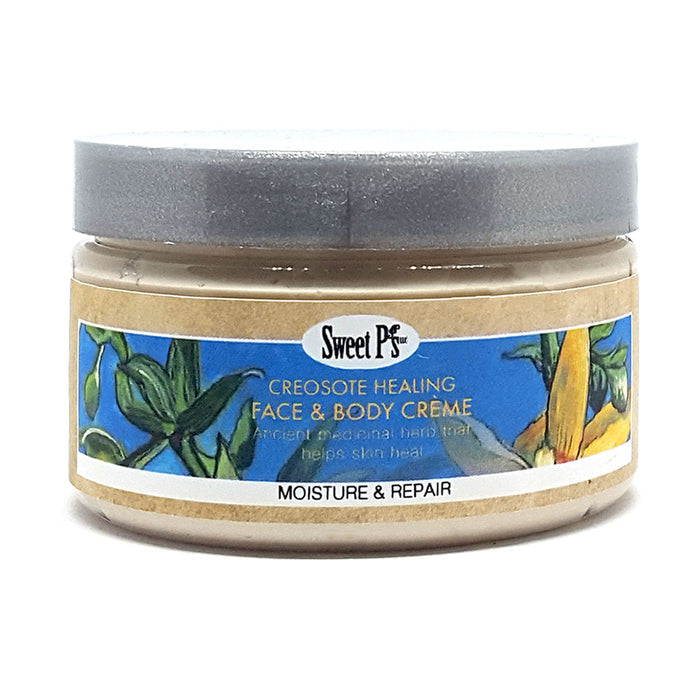 Moisturizing, medicinal, creosote healing face and body creme. Handmade in Tucson, AZ.