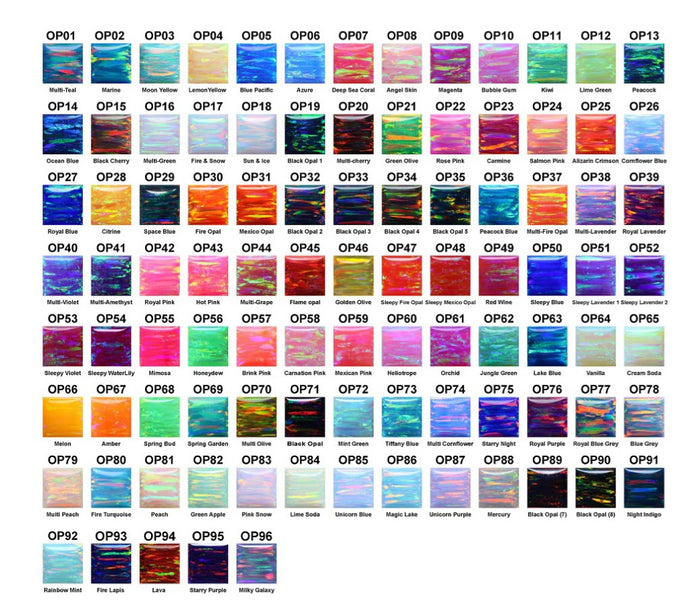 Color swatch chart with various gradient colors