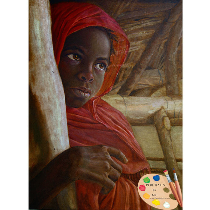 Child Painting Sudanese Girl Portrait 105 - Portraits by NC