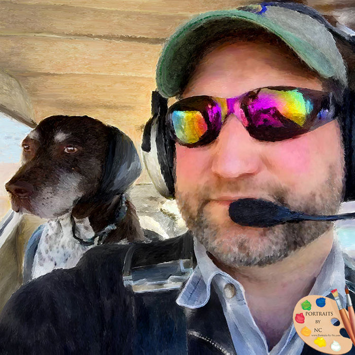Pilot with Dog Oil Painting