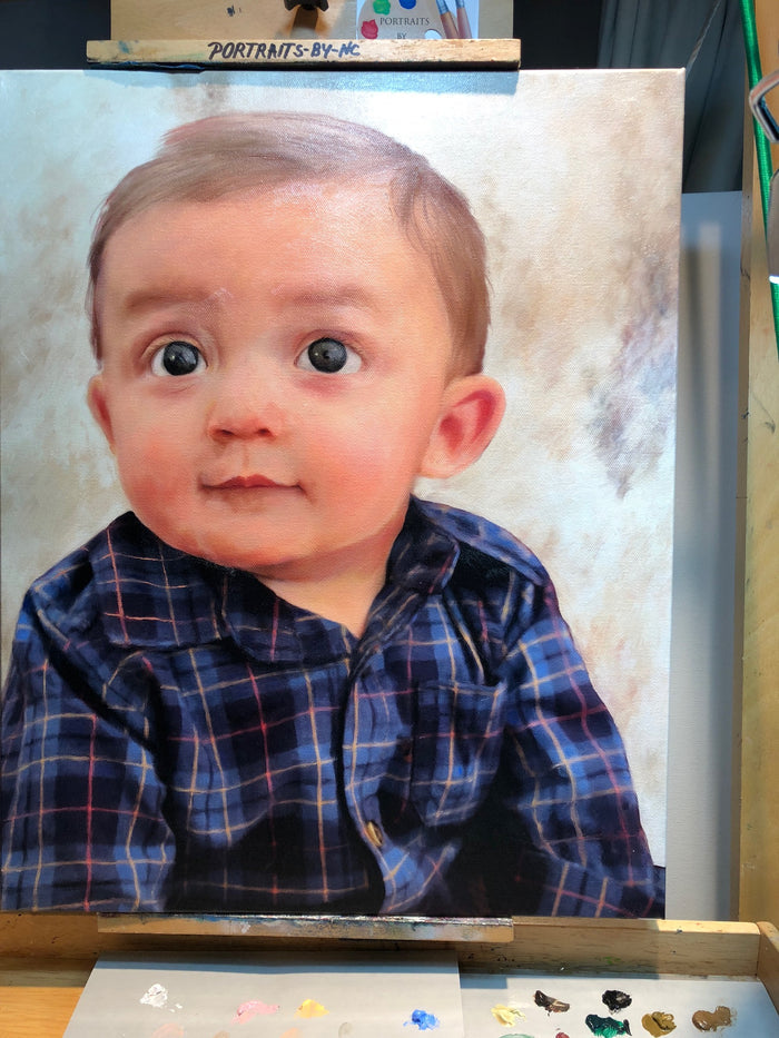 Custom Toddler Boy Oil Portrait – Hand-Painted Little Boy Fine Art Painting